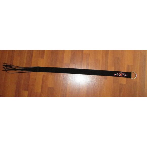 Black Faux Suede Embroidered Fringe Belt - Picture 6 of 8